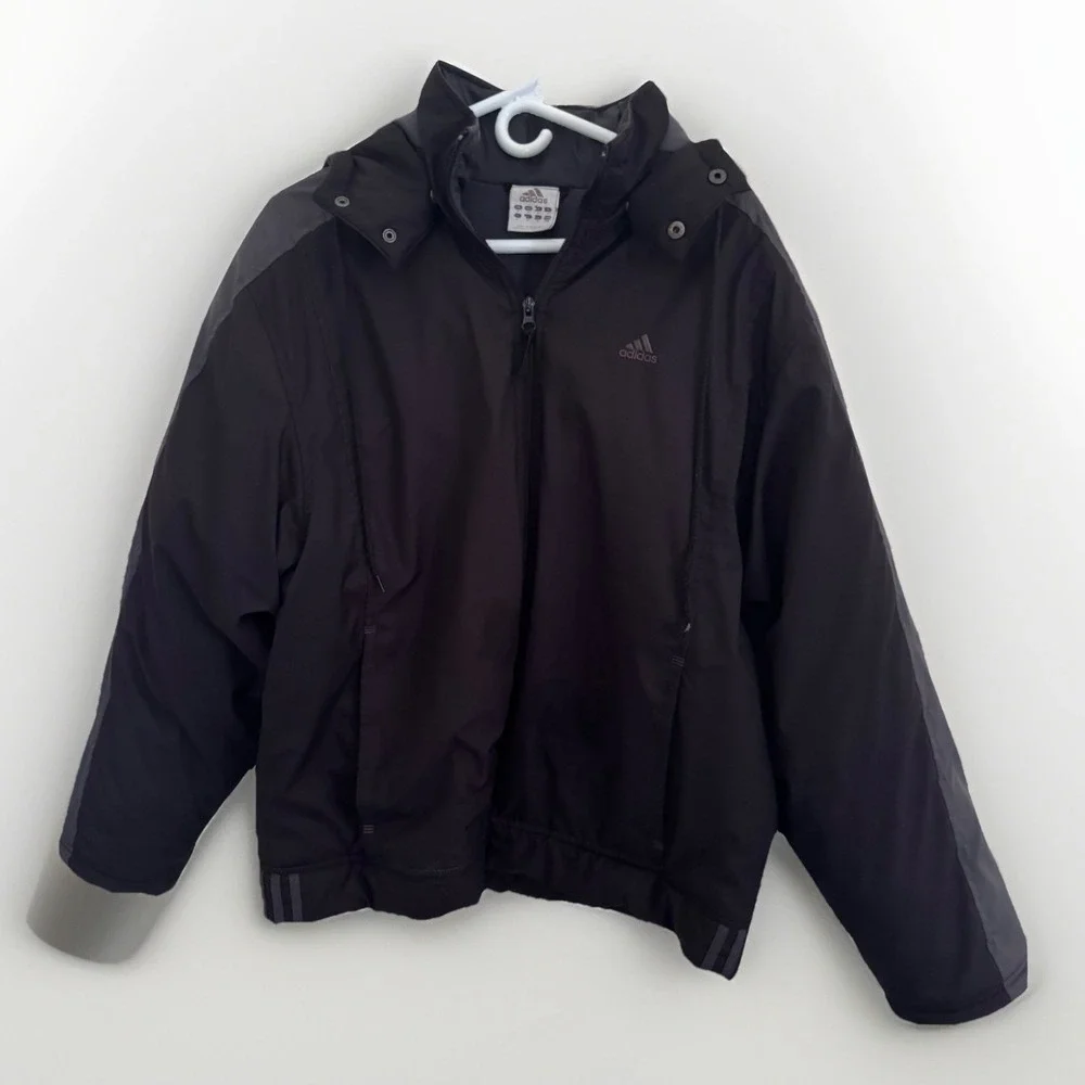 Vintage Adidas Zip Winter‎ Jacket Size Men's Medium Detachable Hood  Black Gray